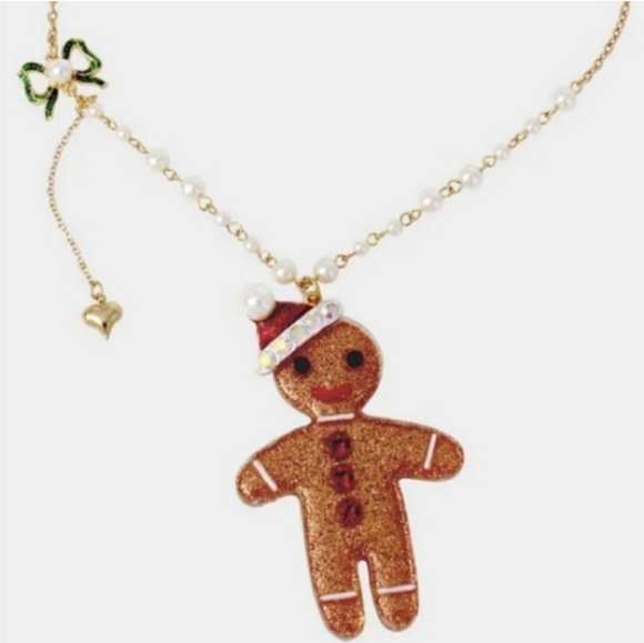 🔹️BETSEY JOHNSON🔹️ Christmas Gingerbread Necklace Holiday Sparkle - Picture 1 of 2